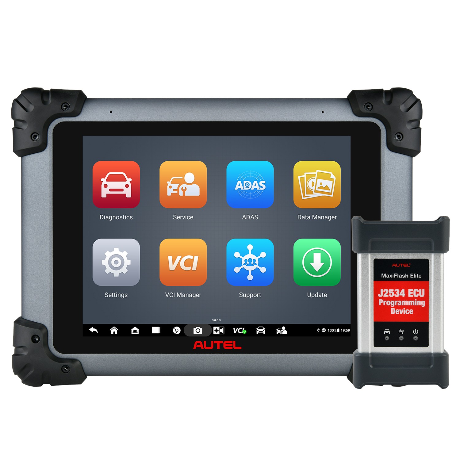 Tabletă de diagnoză și programare auto, alături de interfața J2534 din pachet