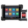 Tableta Autel MaxiSys cu meniul principal pe ecran si interfata MaxiFlash J2534 alaturi