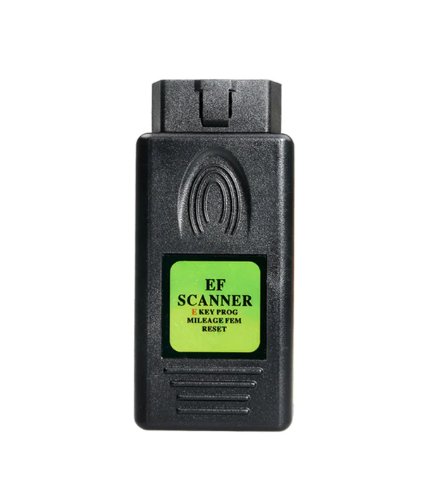 Aparatul E/F Scanner, carcasă neagră cu eticheta verde EF SCANNER lipită pe față și mufa de diagnoză turnată pe corp
