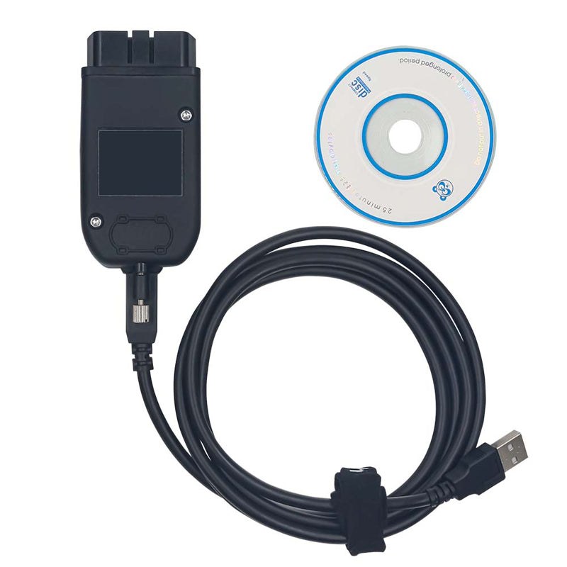 Interfață VAGCOM HEX (VCDS) compatibilă cu VW și Audi, pentru laptop cu Windows 10 2 Interfata VCDS HEX cu mufa OBD, cablul USB si discul de instalare
