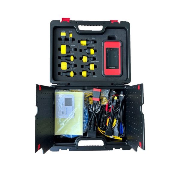 Tester camioane Launch X431 Heavy Duty, cu modulul SmartLink C 2.0 Valiza deschisa a kitului Launch X431 Heavy Duty, cu modulul SmartLink C si adaptoarele pentru camioane