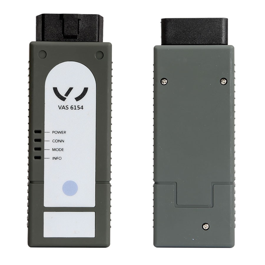 Interfața VAS 6154 PLUS văzută din față și din spate, cu cele patru indicatoare luminoase