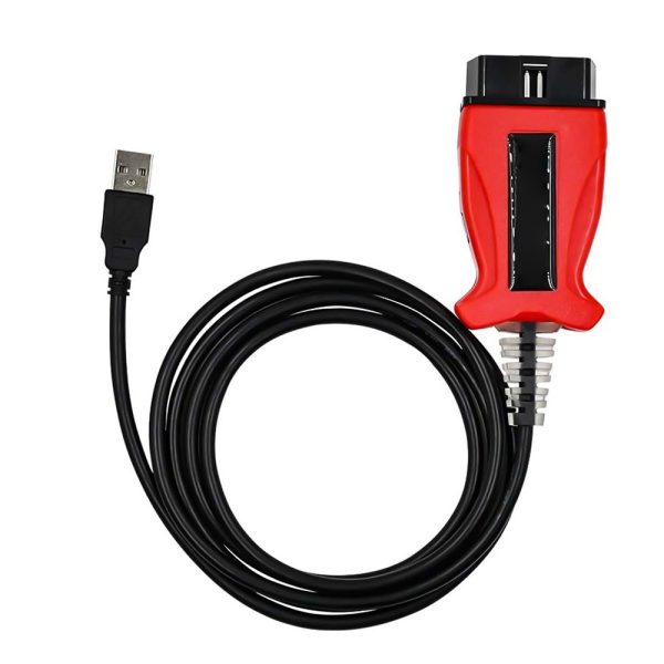 Mufa OBD2 rosie a interfetei UCDS PRO+ pentru Ford, cu cablul USB