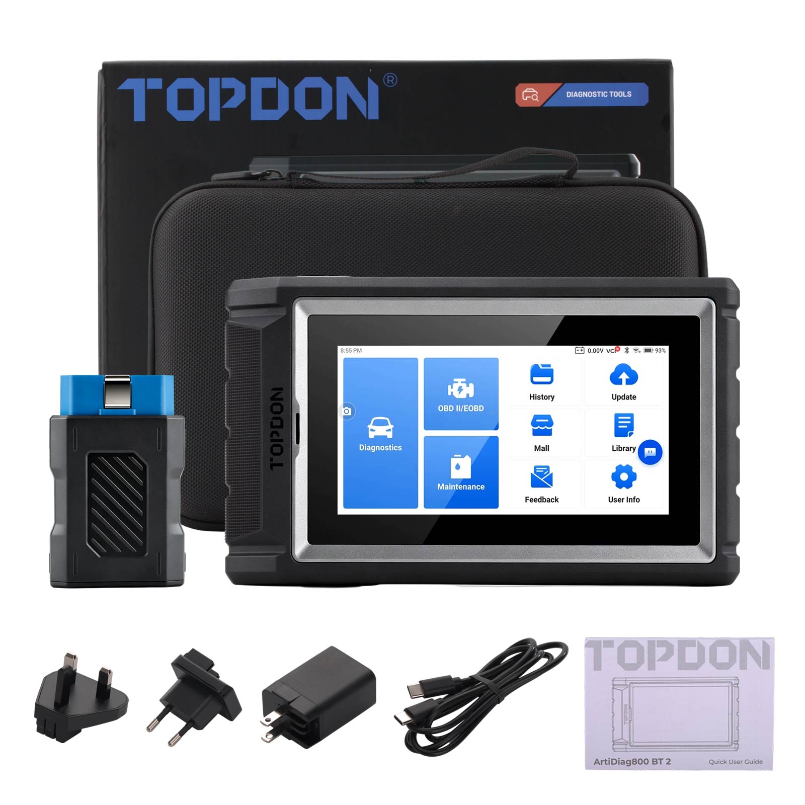 Tester TOPDON ArtiDiag800 BT2, cu protocol CAN FD 4 Pachetul TOPDON ArtiDiag800 BT 2: tableta, interfata Bluetooth, husa, incarcatorul si ghidul