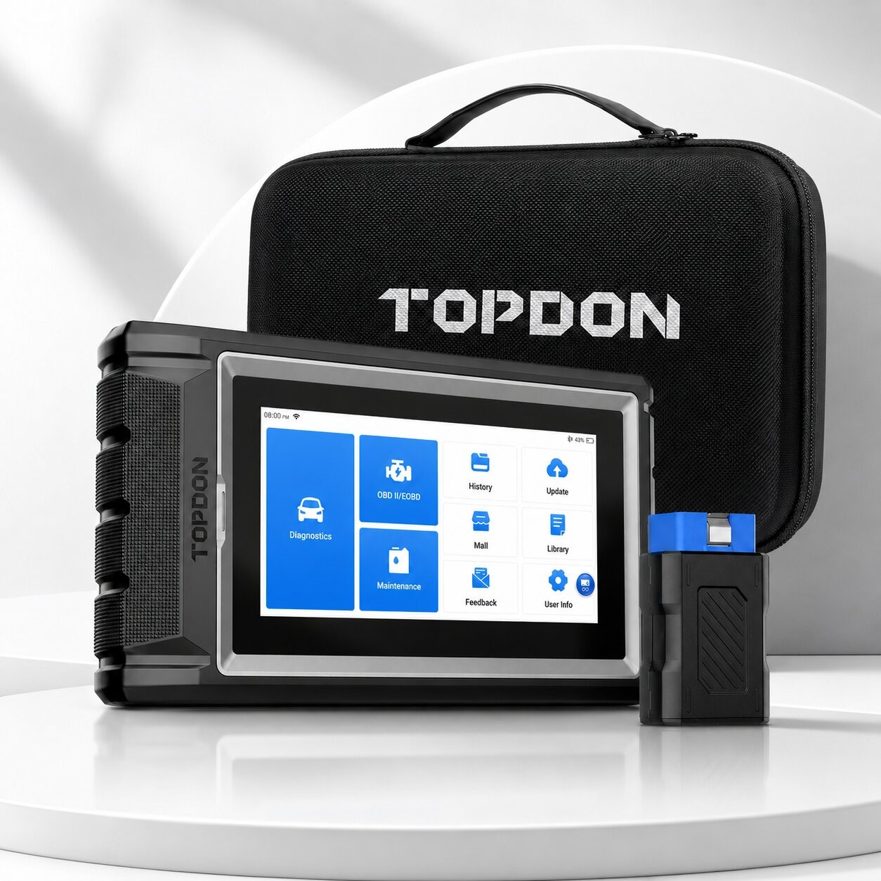 Tester TOPDON ArtiDiag800 BT2, cu protocol CAN FD 4 Aparatul TOPDON ArtiDiag800 BT 2 ținut în mână, cu ecranul de 6 inch aprins