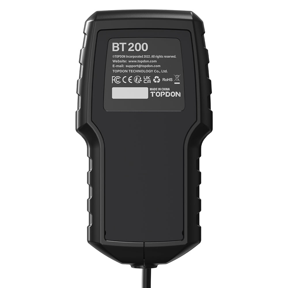Rezultatul unui test de baterie pe TOPDON BT200: sănătate, nivel de încărcare, rezistență internă și CCA măsurat