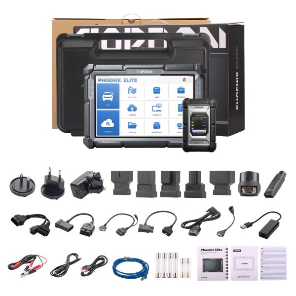 Tester diagnoză Topdon Phoenix Elite, cu codare online Pachetul Topdon Phoenix Elite: tableta, modulul MDCI, adaptoarele, cablurile si alimentatorul