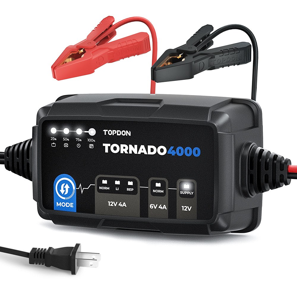 Redresor TOPDON Tornado4000 cu mod de sursă stabilizată 13,5V 3 Redresorul TOPDON Tornado4000 cu panoul de indicatoare si clestii rosu si negru