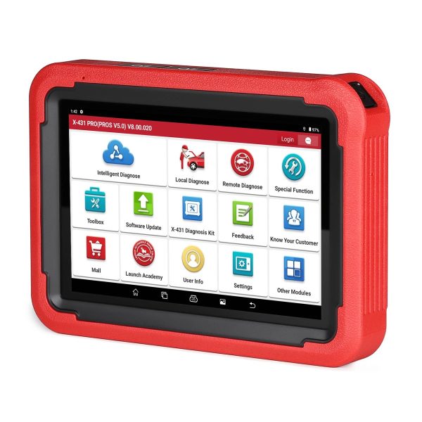 Tableta PROS V5 in carcasa rosie, vazuta din fata