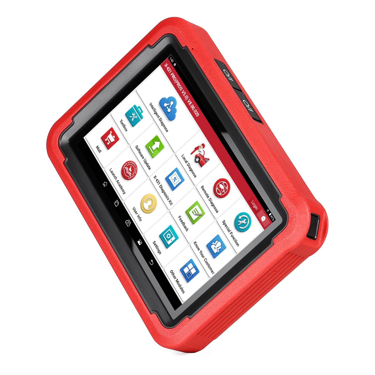 Tableta PROS V5 inclinata, cu ecranul de diagnoza pornit