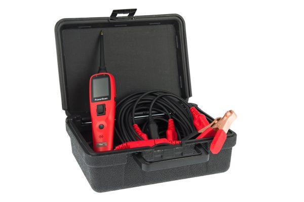 Tester de circuite Autel PowerScan PS100, cu injecție de putere Autel PowerScan PS100 in valiza deschisa, cu cablurile si clestii crocodil