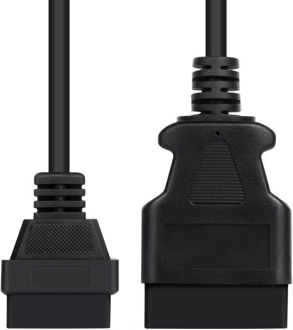 Cablu prelungitor OBD2, disponibil la 30 sau 90 cm Mufele tata si mama ale prelungitorului OBD2, una langa alta