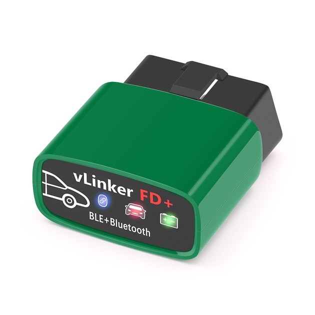 Varianta vLinker FD+ cu marcaj BLE plus Bluetooth și pictogramele iOS, Android și Windows