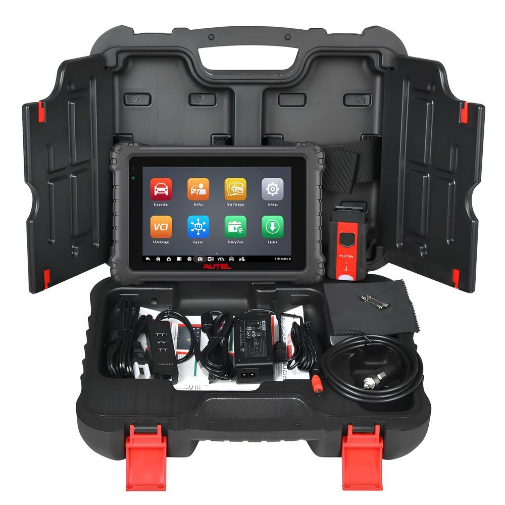 Tabletă Autel de 8 inch alături de interfața de diagnoză și cablul OBD