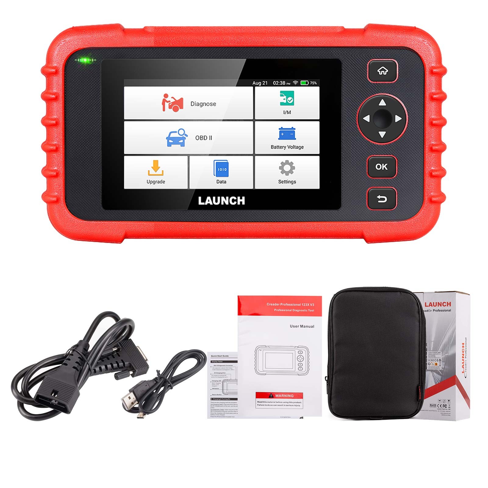 Launch CRP123X V3.0 împreună cu cablul de diagnoză OBD II din pachet