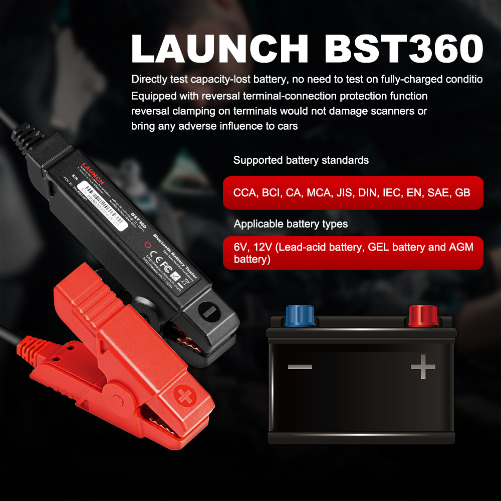 Specificațiile testerului Launch BST360: standardele de baterie acceptate și tipurile de acumulatori