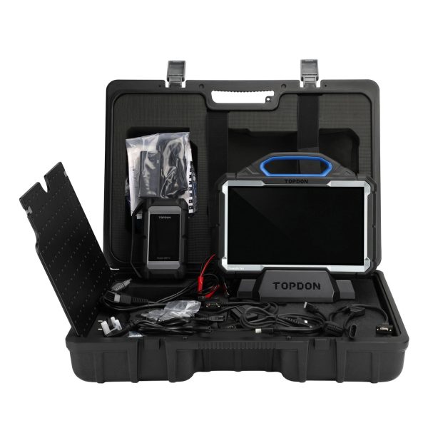 Tester diagnoză TOPDON Phoenix Max, cu programare ECU în cloud Topdon Phoenix Max in valiza deschisa, cu modulul MDCI Pro si cablurile