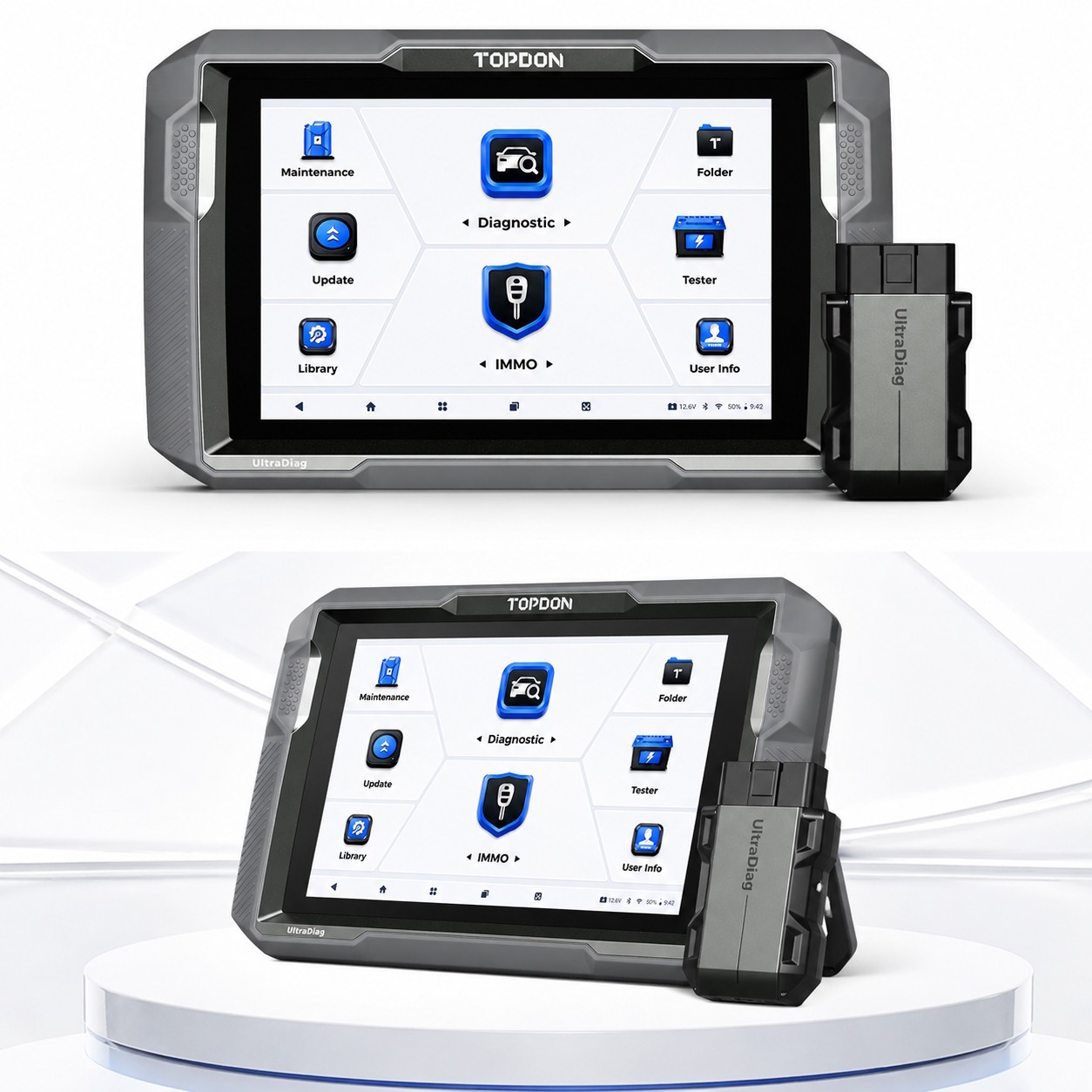 Tester TOPDON UltraDiag 2 în 1, cu programare de chei integrată 2 Tabletă Android de 8 inch pentru diagnoză auto, cu modulul VCI care intră în priza OBD