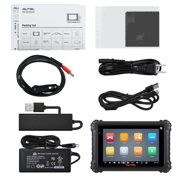 Lista de ambalare MS906 Pro-TS cu accesoriile din pachet: cabluri, alimentator si tableta