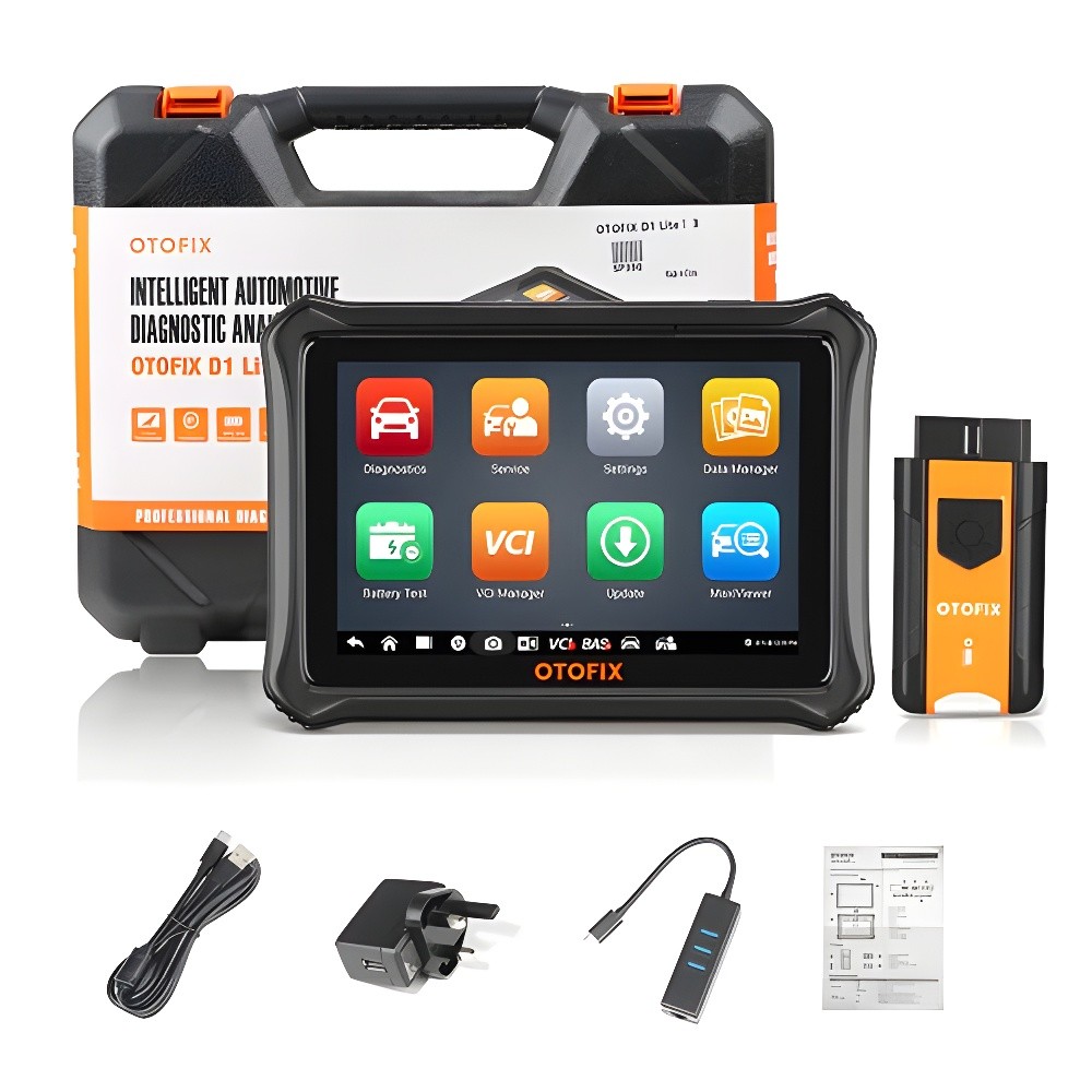 Tester auto OTOFIX D1 Lite cu interfața wireless V1 2 Tableta OTOFIX D1 Lite alături de interfața V1 care se montează în priza OBD