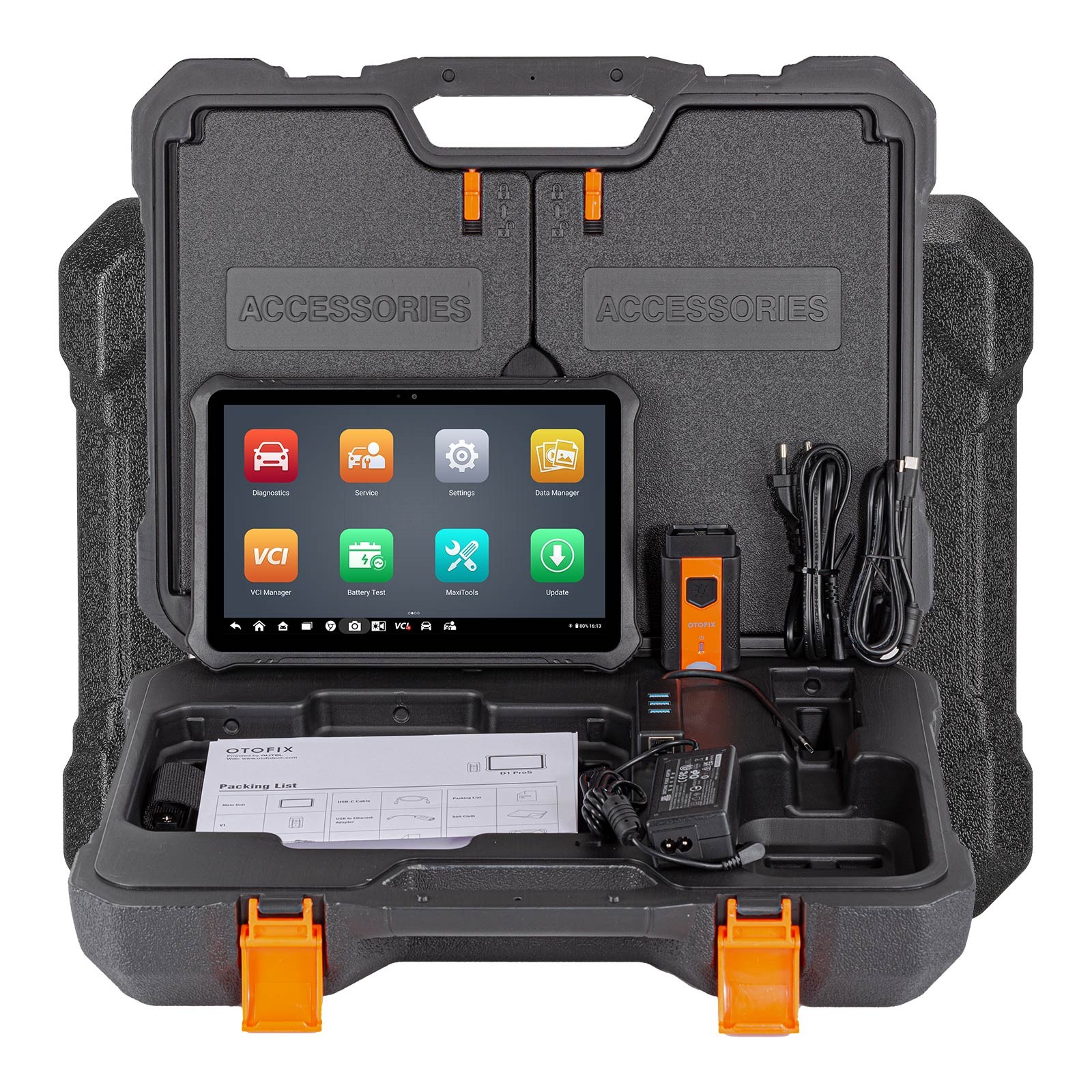 Tester multimarcă OTOFIX D1 PROS, cu funcții ghidate pe cod de eroare 4 OTOFIX D1 PROS in valiza deschisa, cu tableta, interfata VCI, alimentatorul si cablurile