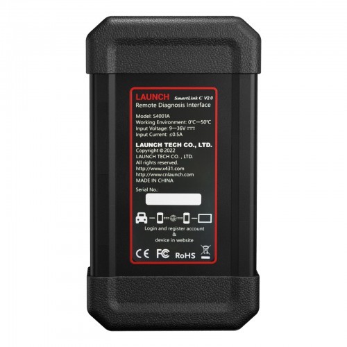 Modul diagnoză camioane Launch X431 SmartLink C 2.0, cu CAN FD și DoIP 4 Modulul SmartLink C 2.0 conectat prin cablu de rețea, în timpul unei sesiuni de diagnoză la distanță