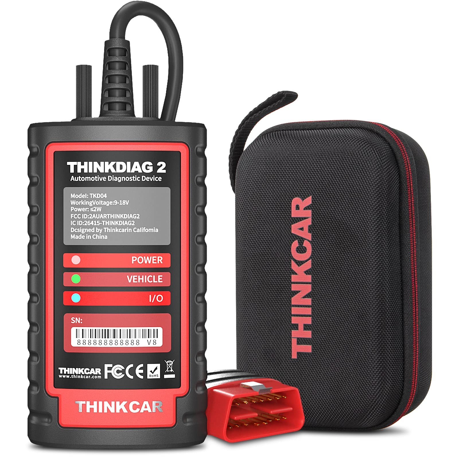 THINKCAR Thinkdiag 2 cu cablul de diagnoză și telefonul cu aplicația deschisă