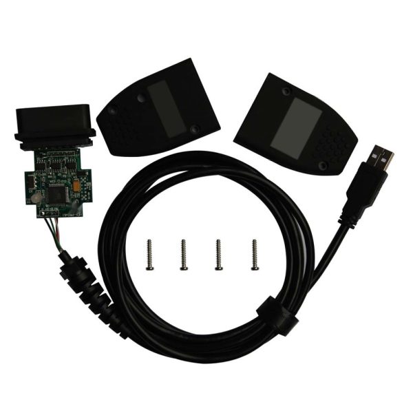 Tester VAG 23 demontat: placa electronică, cele două părți ale carcasei și șuruburile Tester VAG 23 demontat: placa electronică, cele două părți ale carcasei și șuruburile