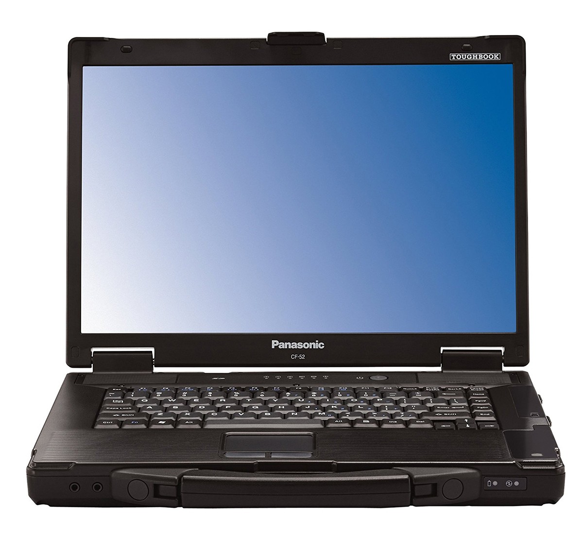 Laptop Panasonic Toughbook CF-54 recondiționat, carcasă de magneziu 6 Toughbook CF-54 închis, cu mânerul de transport și eticheta de model