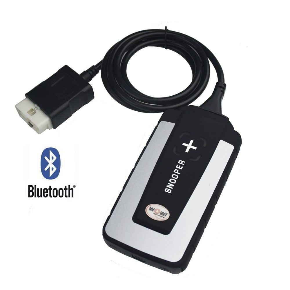 Interfața de diagnoză SNOOPER+ cu mufa OBD-II și cablul de date atașat