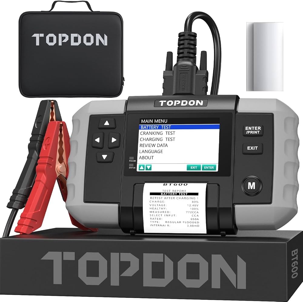 Tester de baterii TOPDON BT600 cu ecran color de 3,5 inch și imprimantă termică integrată