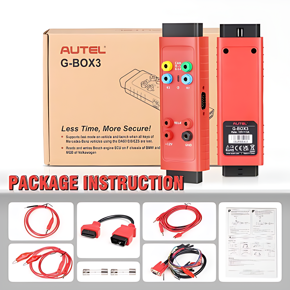 Pachetul complet Autel G-BOX3 cu cabluri, siguranțe și prelungitor OBD