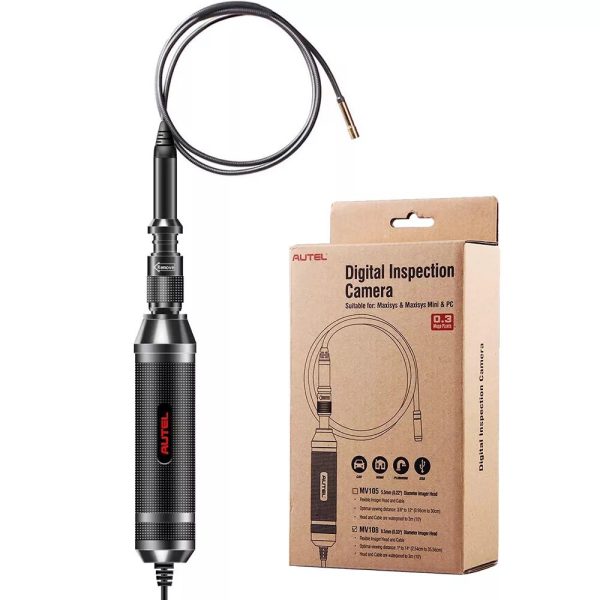 Cameră de inspecție USB Autel MaxiVideo MV105S, cap de 5,5 mm Videoscopul Autel MaxiVideo MV105S cu sonda flexibila, langa cutia produsului