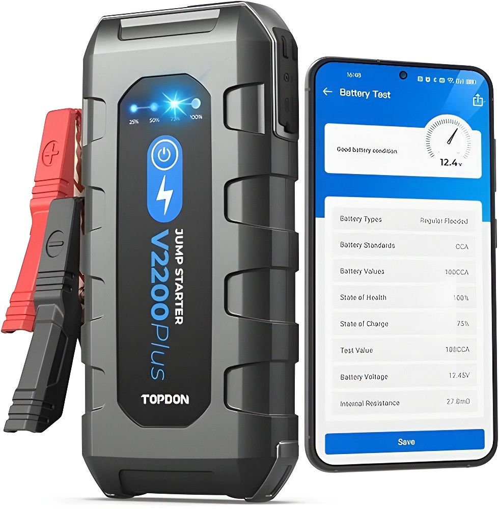 Robot de pornire TOPDON V2200Plus cu carcasă gri și indicatoare LED de nivel
