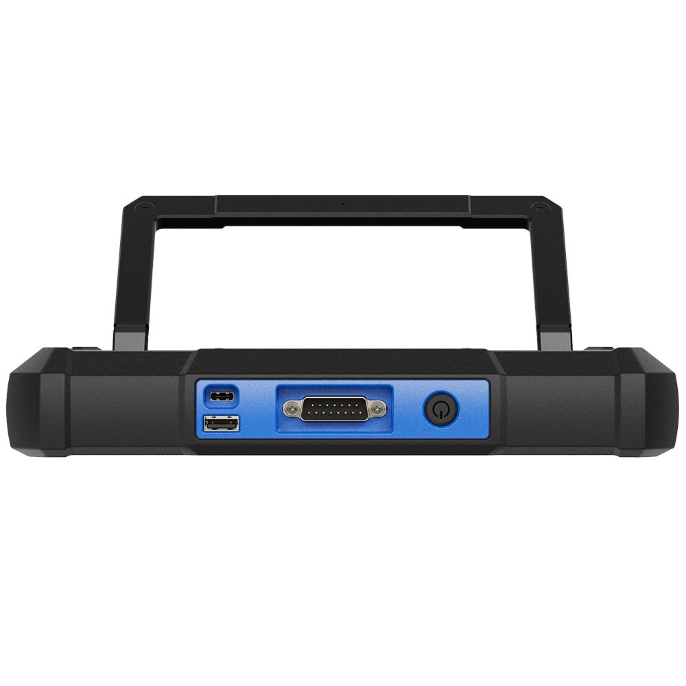 Marginea de sus a testerului Phoenix Nano, cu maneta de prindere, porturile USB si mufa pentru cablul de diagnoza
