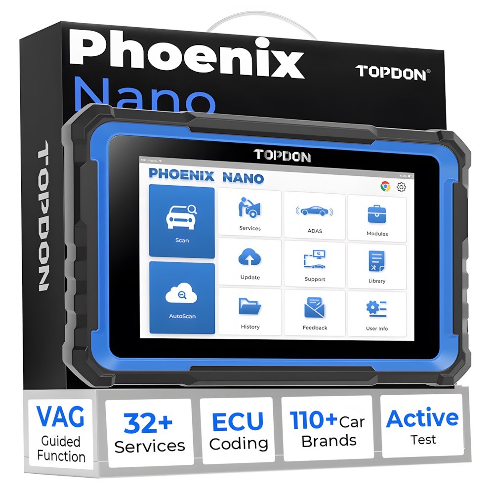 Meniul de proceduri de service afișat pe ecranul testerului Phoenix Nano