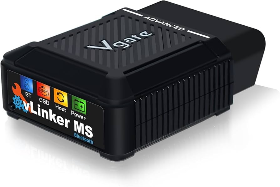 Detaliu cu cele patru indicatoare ale adaptorului vLinker MS: BT, OBD, Host și Power