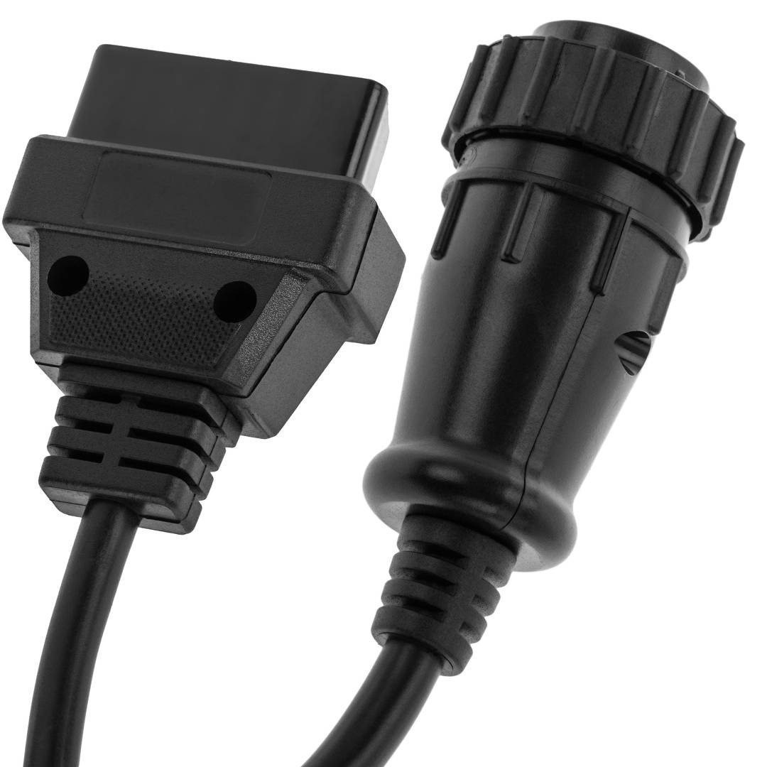 Cablul adaptor pentru Scania cu ambele capete: mufa rotunda de 16 pini si conectorul OBD2 mama
