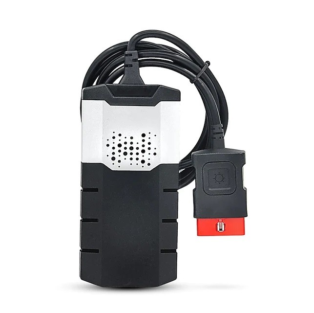 Detaliu al carcasei roșii, cu ledurile de stare și portul USB al interfeței